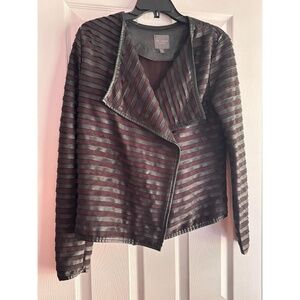 THE LIMITED COLLECTION Womens Medium Black Moto Jacket Asymmetrical Striped